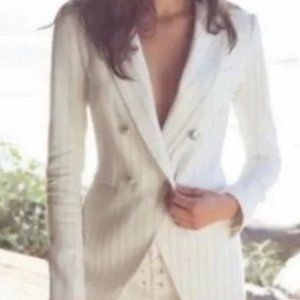 Veronica Beard White/Ivory with thin Navy stripes.  Size 0.